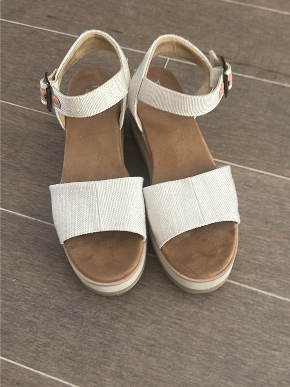 Toms Cream Platform Ankle-Strap Sandals